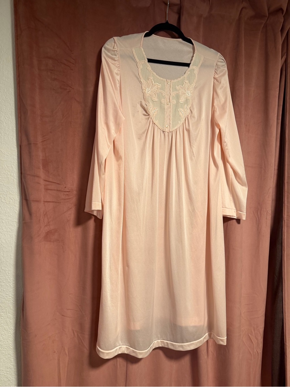 Light Pink Nightgown with Embroidered Yoke